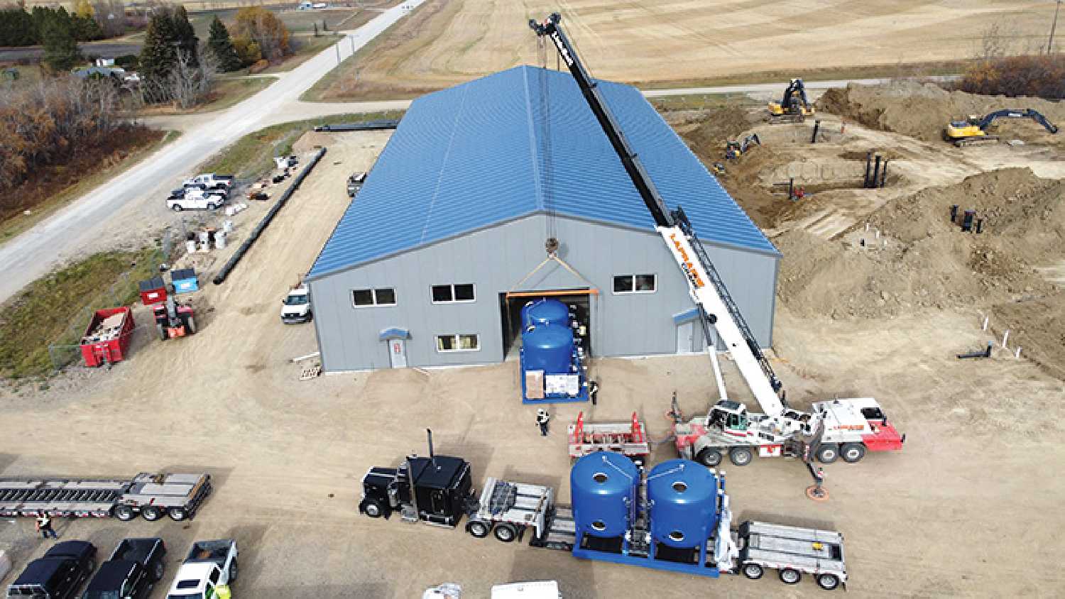 The biological filter skids being delivered to the new Esterhazy water treatment plant on October 24.